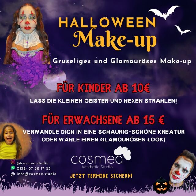 🎃 Halloween & Día de los Muertos – Let’s get spooky! 💀
Make-up für Kids ab 10€ und Erwachsene ab 15€ – ob schaurig oder stylisch, wir haben den perfekten Look für dich! 👻💄

Buche jetzt deinen Termin und lass dich von uns verwandeln. Keine Idee? Kein Problem, wir beraten dich und finden deinen einzigartigen Style! 😈

Dieses Halloween wird unvergesslich – bist du bereit? 🔥 

#halloween #halloweenmakeup #diadelosmuertos #termine #halloweenspirit #halloweenspecial #halloweenseason #halloweencostume #makeup #makeupartist